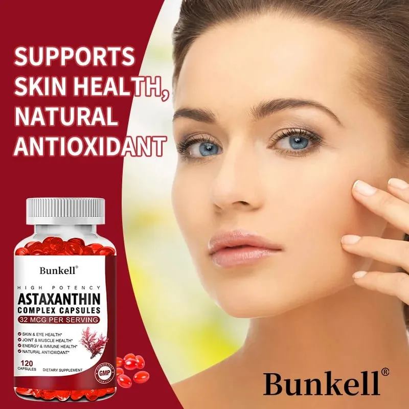 Bunkell Vegan Astaxanthin s rybím olejem a antioxidantem z antratického krilového oleje podporuje oční pokožku a buněčné zdraví Kapsle bez GMO
