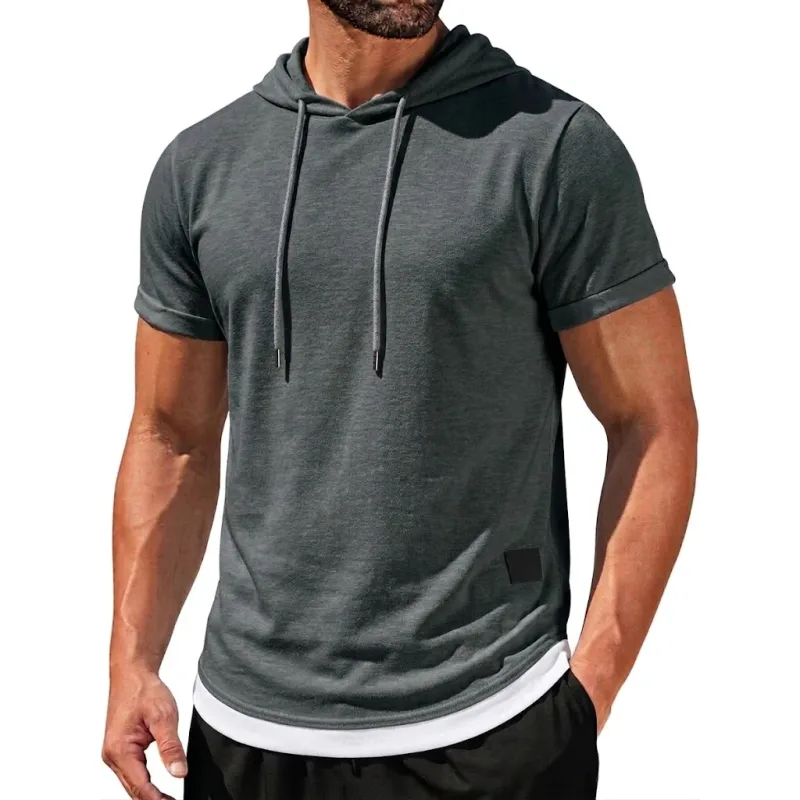 Summer Short Sleeve Hoodie Man Casual Thin T-Shirts Lightweight Pullover Hoodies Breathable Sweatshirt Korean Streetwear Gym Man