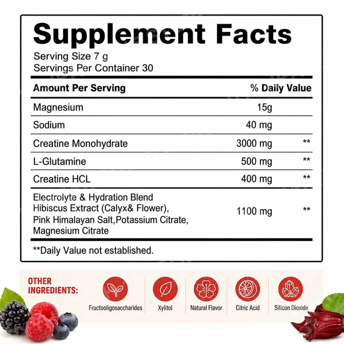 Docteat Creatine Monohydrate Powder with Creatine HCl L-Glutamine and Electrolytes for Muscle & Workout Support Berry Hibiscus