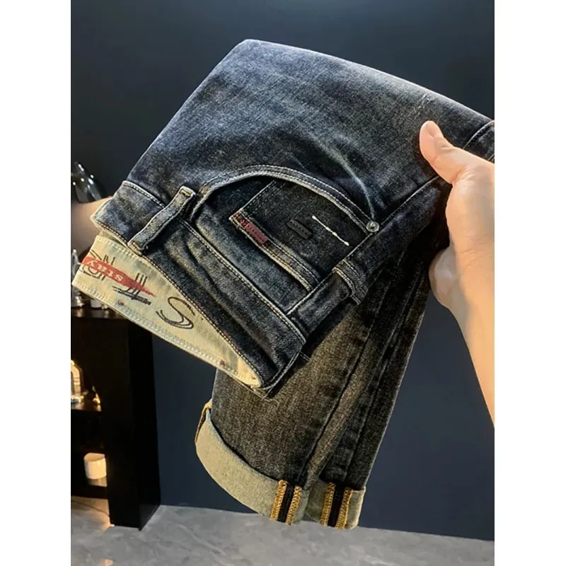 2025 novo micro haren cônico jeans para outono masculino na moda versátil casual elástico solto calças de pernas pequenas