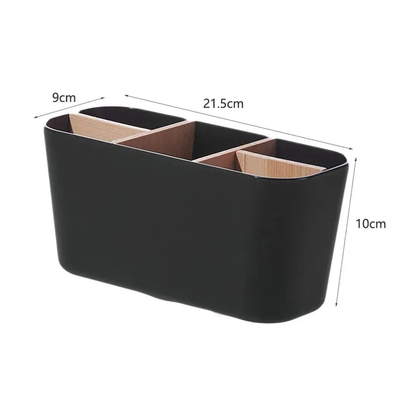 Makeup Brushes Holder with Bamboo 5 Slots Dividers Multipurpose Makeup Brush Comestic Tools Lipstick Desktop Storage Organizer