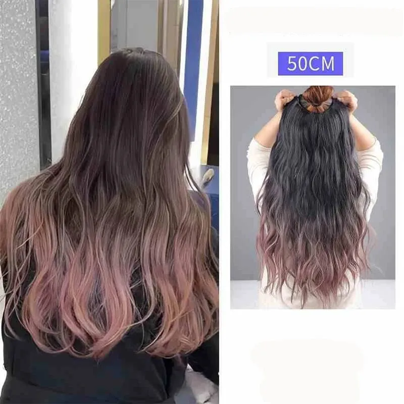 One piece hanging ear dyed synthetic wig piece for women highlighted color hair extensions — image 23