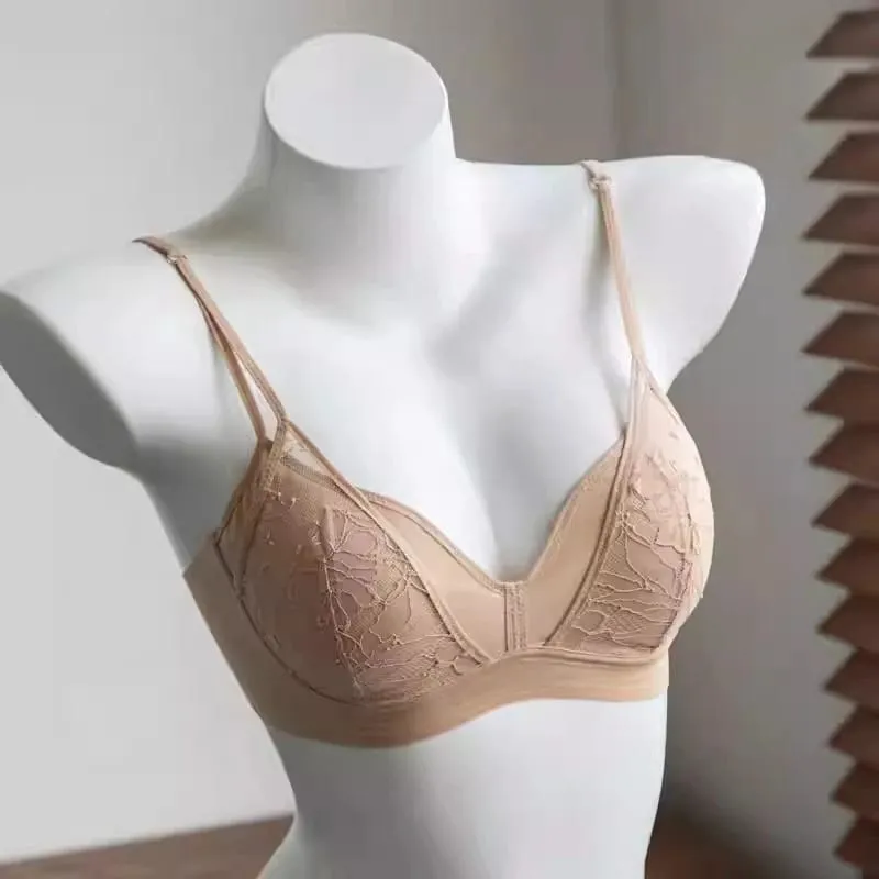French Lace Bra Women Wireless Unlined Sheer See Through Sexy Demi Cup Lightweight Comfort Summer Lingerie Set Small Bust S-XL
