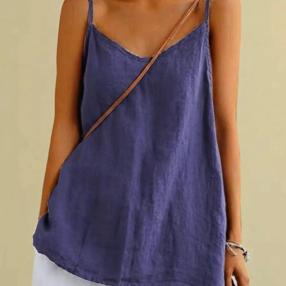 Basic Cotton Linen Spaghetti Strap Top V Neck Sleeveless Sleeveless Tank Top Loose Fit Breathable Camis Top Summer Wear — image 10