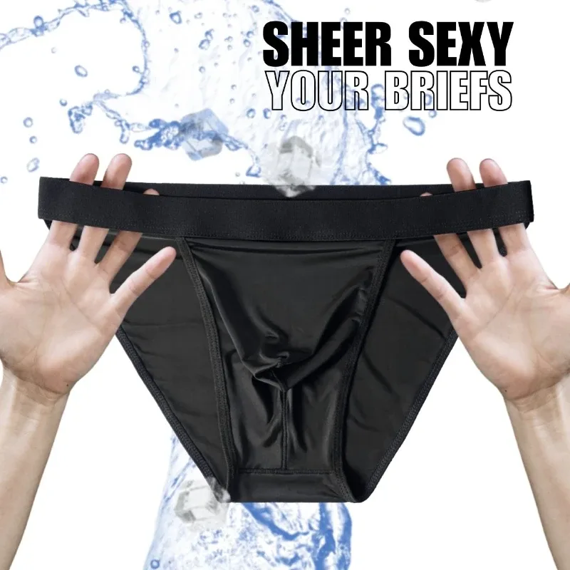 1 Piece Men's Sexy Ultra-Thin Ice Cool High Cut Briefs, Breathable Soft Stretchy Elastic Waistband Casual Daily Underwear — image 8