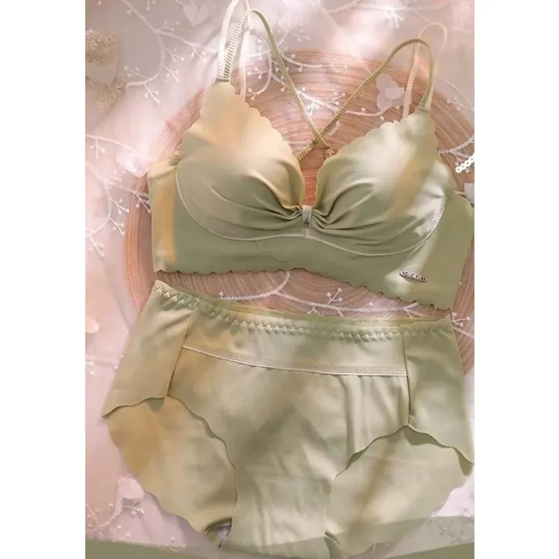 Hot Sale Best Seller Sexy Girls Bralette Set Thin Cup Gathering Wireless Seamless Anti-auxiliary Breast Lingerie For Dating S-XL — image 5