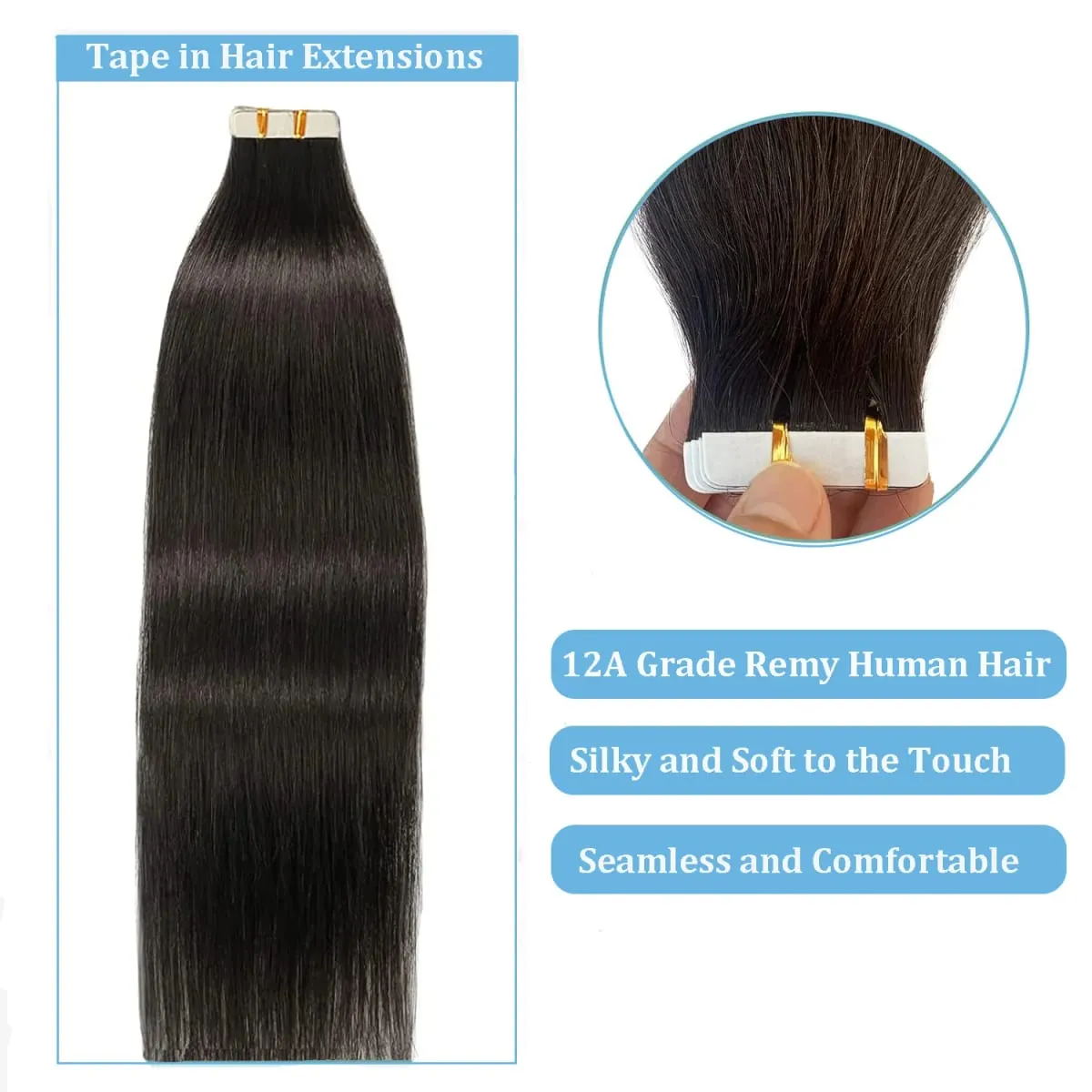 Tape In Human Hair Extensions Straight Invisible Seamless Natural Black 100% Brazilian Virgin Hair Tape Ins Hair Extensions 100g