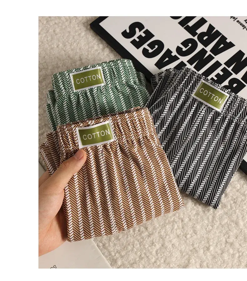 Herrenhöschen, gestreift, locker, atmungsaktiv, Heim-Boxershorts, Unterhose, Übergröße, weich und bequem, Baumwolle, Boxershorts, Sport, kurzer Abschnitt — image 8