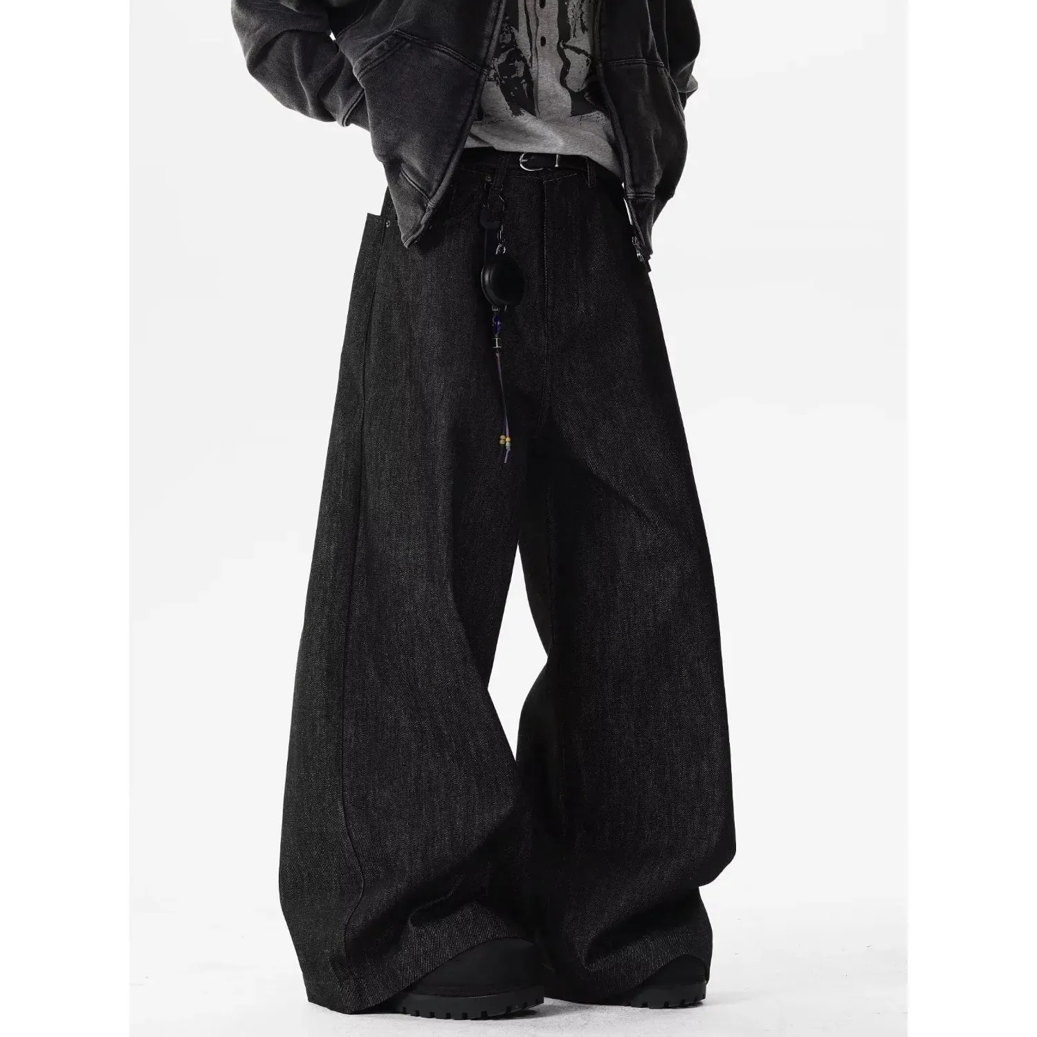 Retro Red Dragon Embroidery Wide Leg Knife Edge Jeans for both men and women Y2K street cool floor length wide leg pants — image 5