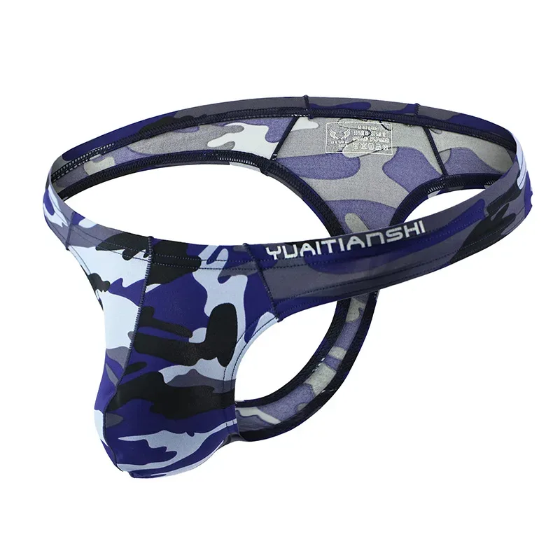 Men's Camo Print thong Gay Underwear Breathable 3D-Pouch Men G-String Bikini Elastic Waistband T-pants Seamless Male T-back