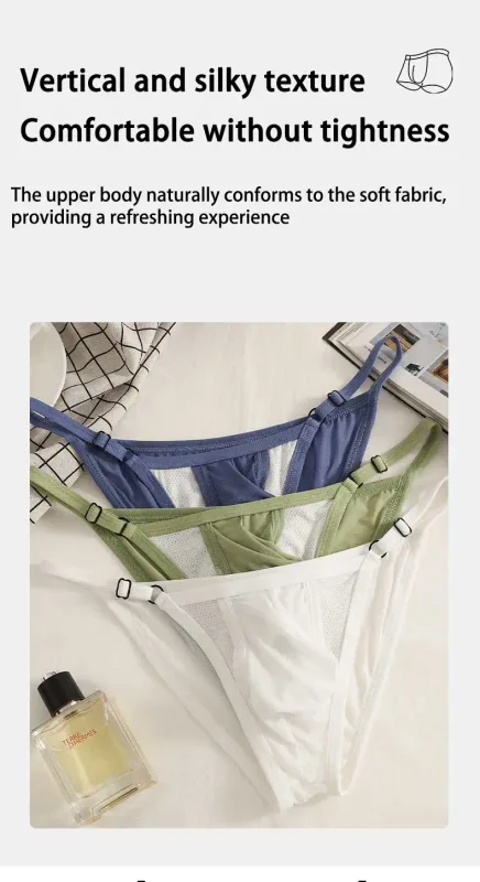 Panlalaking Ice Silk Brief na may Bukas na Harap at Naaayos na Baywang - Summer Sexy Breathable Underwear para sa Kumportableng Pagkasyahin
