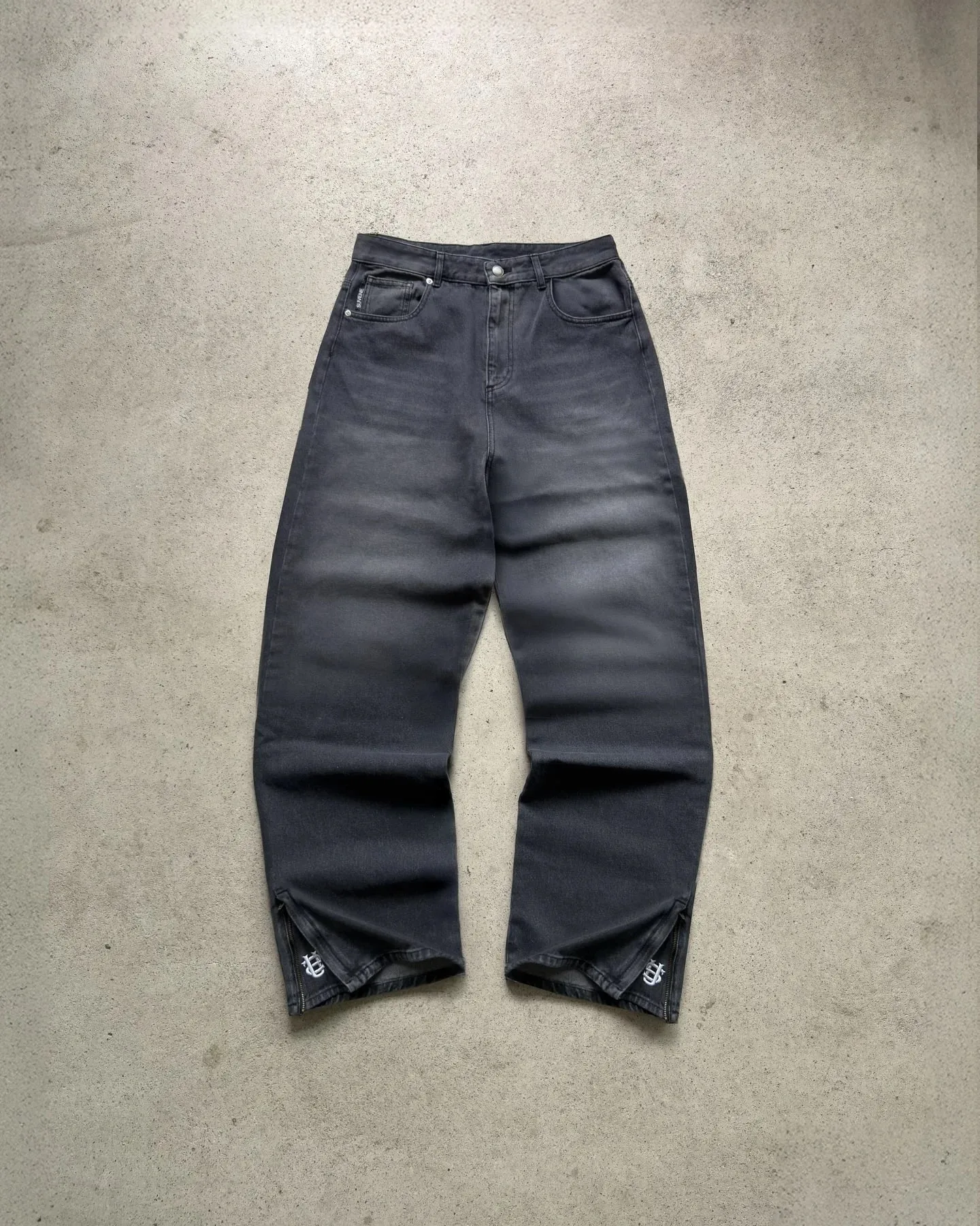 High street coated micro-flare jeans American retro heavy industry men and women black gothic retro casual loose jeans — image 10
