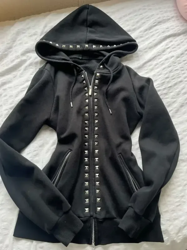 American Retro Rock Gothic Graphic Fur Collar Loose Zipper Sweatshirt Men's Y2K New Harajuku Punk Casual Joker Hoodie Streetwear