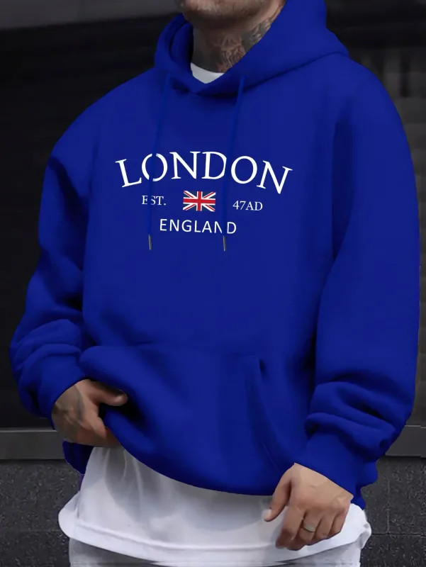 London Fashion Print Hoodies For Men Casual Autumn Winter Casual Sweatshirt Kangaroo Pocket Long Sleeve Autumn/Winter Simple — image 10