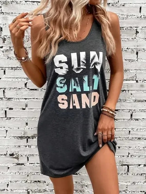 Women's Stylish Sleeveless Crew Neck Dress Elegant Solid Loose Fit Dress Female Summer Streetwear Dresses — image 3