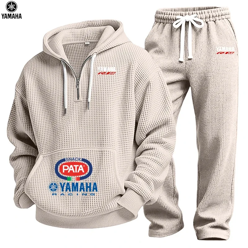 2026 Yamaha Spring/Autumn New Men's Waffle Hooded Sweatshirt Set - Top - Street Vacation Long-Sleeved Casual Fashion Outdoor Dai — image 2