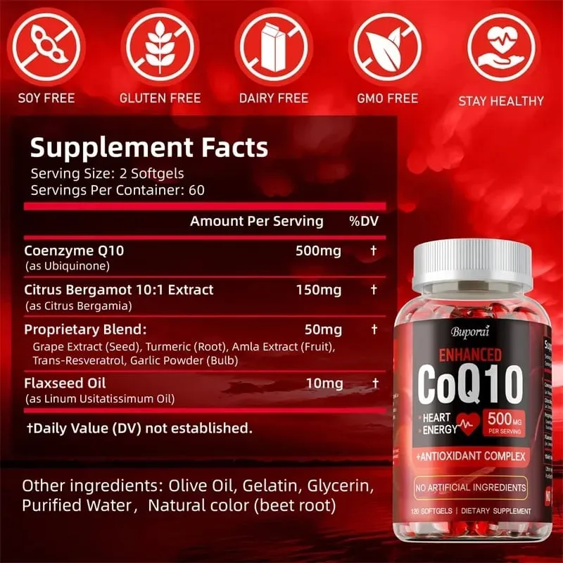 CoQ10 Supplement - Super Absorption Antioxidant Good for Heart Health and Energy Production Coenzyme Q10 Vitamin