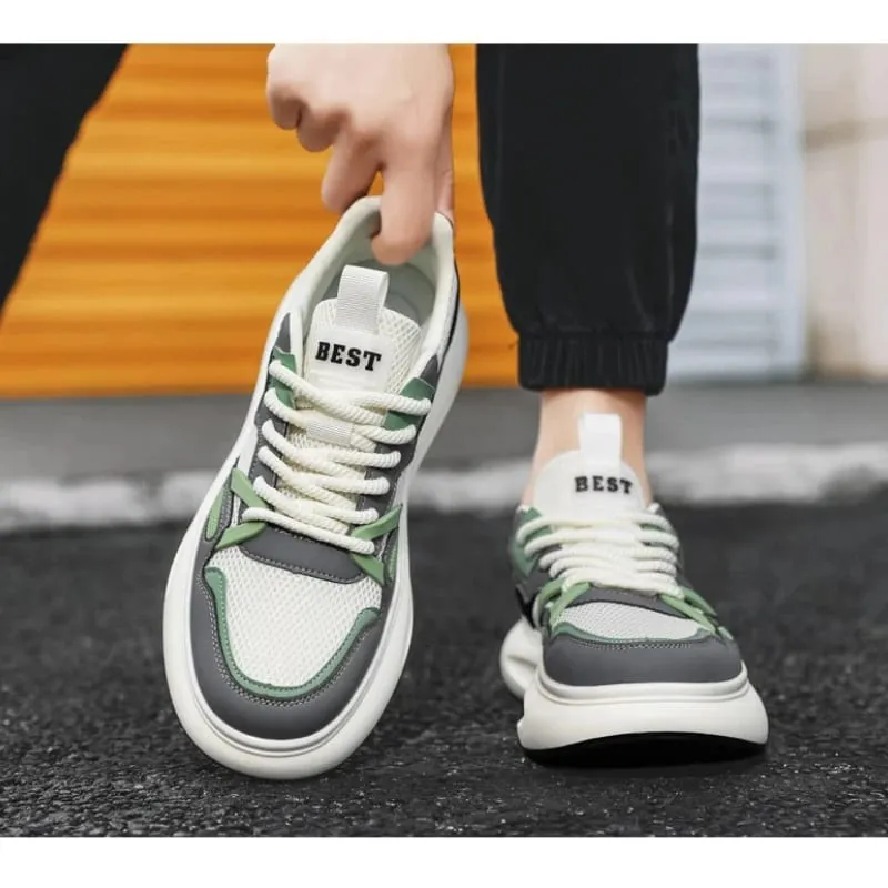 Free Shipping Sports Mens Shoes Height Increasing Thick Sole Vulcanized Sneakers Fashion Casual Lace Up Anti SlipOutdoor Walking — image 5