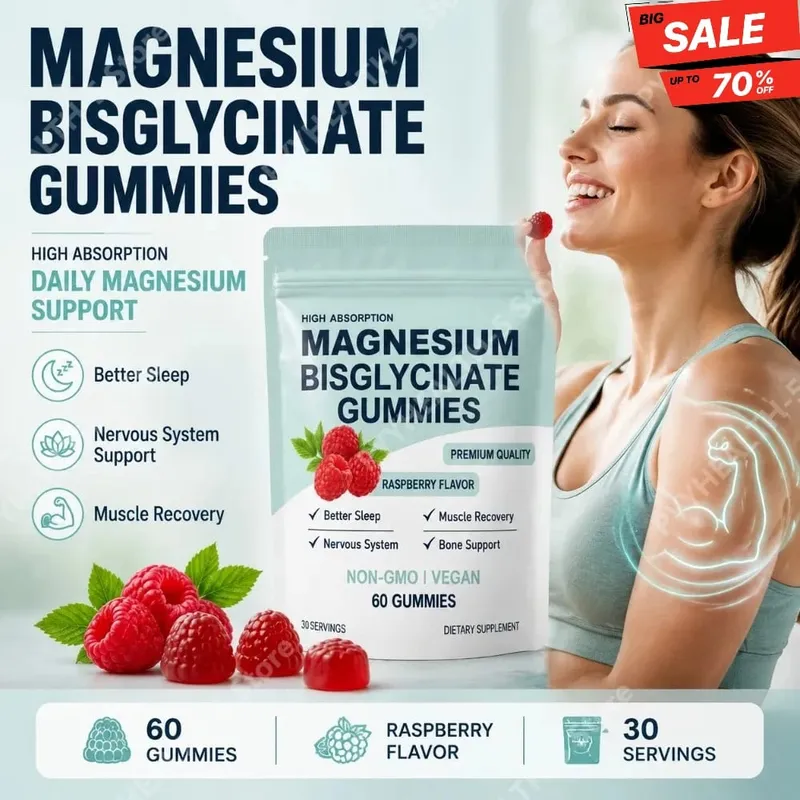Magnesium Bisglycinate Gummies for Adults 400mg High Absorption for Sleep Nervous System Health Muscle Recovery Bone Health 60ct — image 2