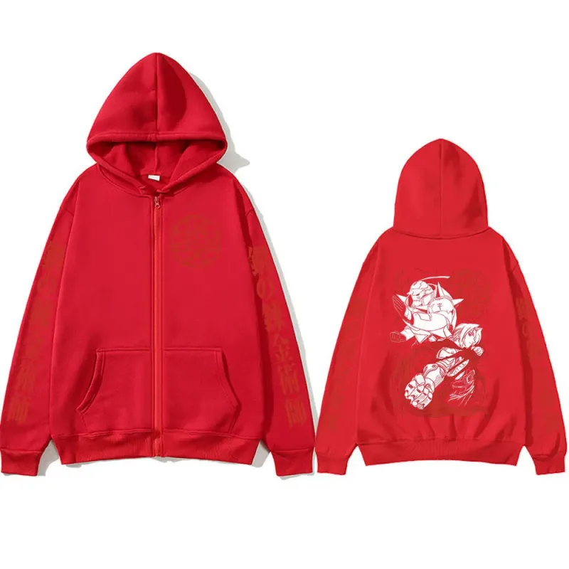 Anime Fullmetal Alchemist Edward Elric Alphonse Elric Zipper Hoodies Men's Clothing Zip Up Hooded Sweatshirts Long Sleeves Coats — image 6