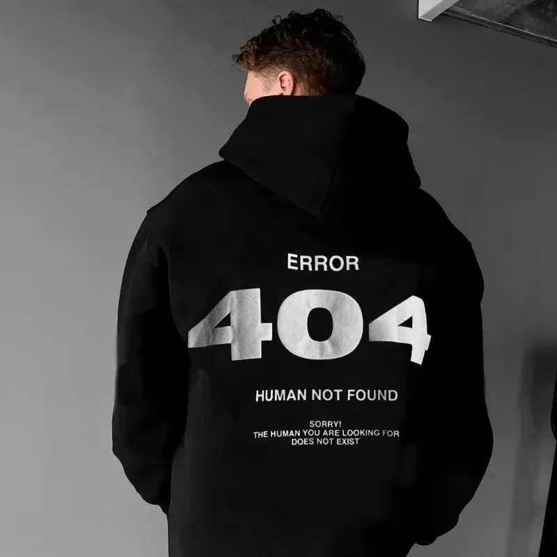 Harajuku Men's Hoodie Hip Hop Pullover Hooded 404 Graphic Casual Sweatshirts Men Women Oversize Cotton Hoodies