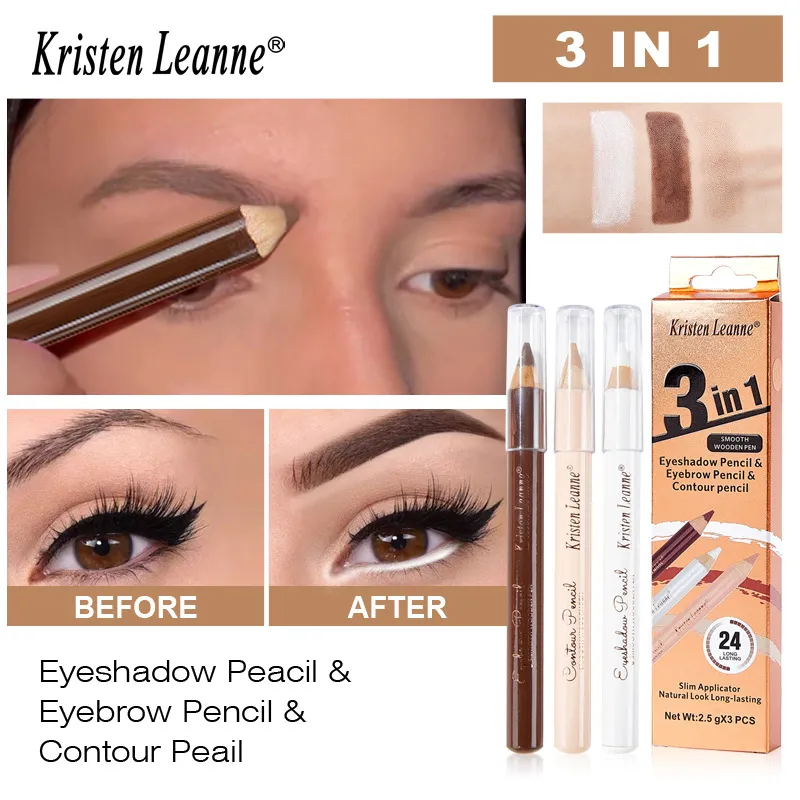 3PCS Wooden Eye Shadow Liner Contour Concealer Pencil Set - White Eyeshadow Eyebrow Contour Concealer Waterproof Makeup Kit — image 2