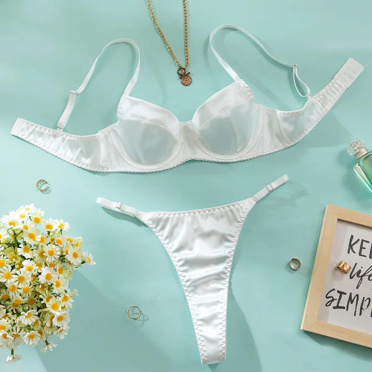 Push Up Underwire Satin 2 Pcs Sexy Bra Set Women Underwear Patchwork Bras and Thongs Suits Attractive Bilizna Intimate Set — image 7