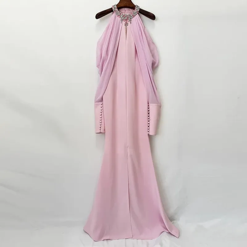 Fashionable wedding socialite long dress evening gown women's dress celebrity studded diamond long sleeve party dress — image 5