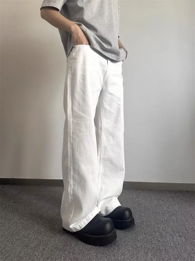 Y2K Blade Jeans Men Cleanfit White Denim Pants High Street Vibe High Waist Straight Flare Trousers Fashion Casual Streetwear — image 4