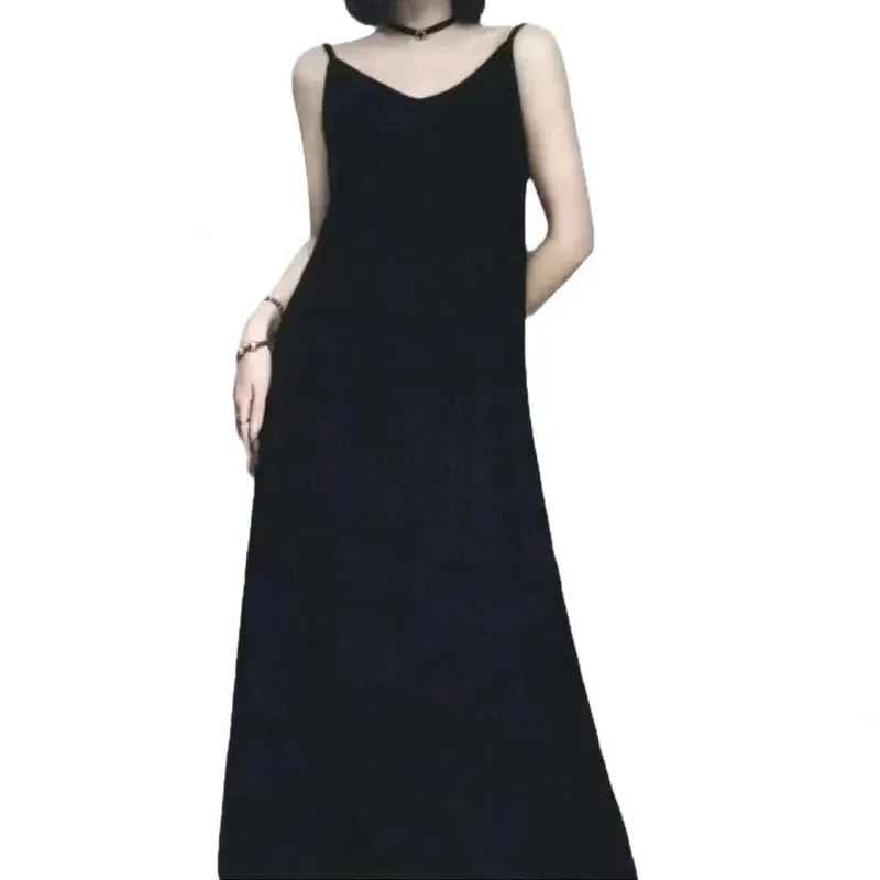 Original Black White Chiba Pleated Suspender Fashion Slimming Dress Women's Casual All-Match Loose Drooping Dress — image 6