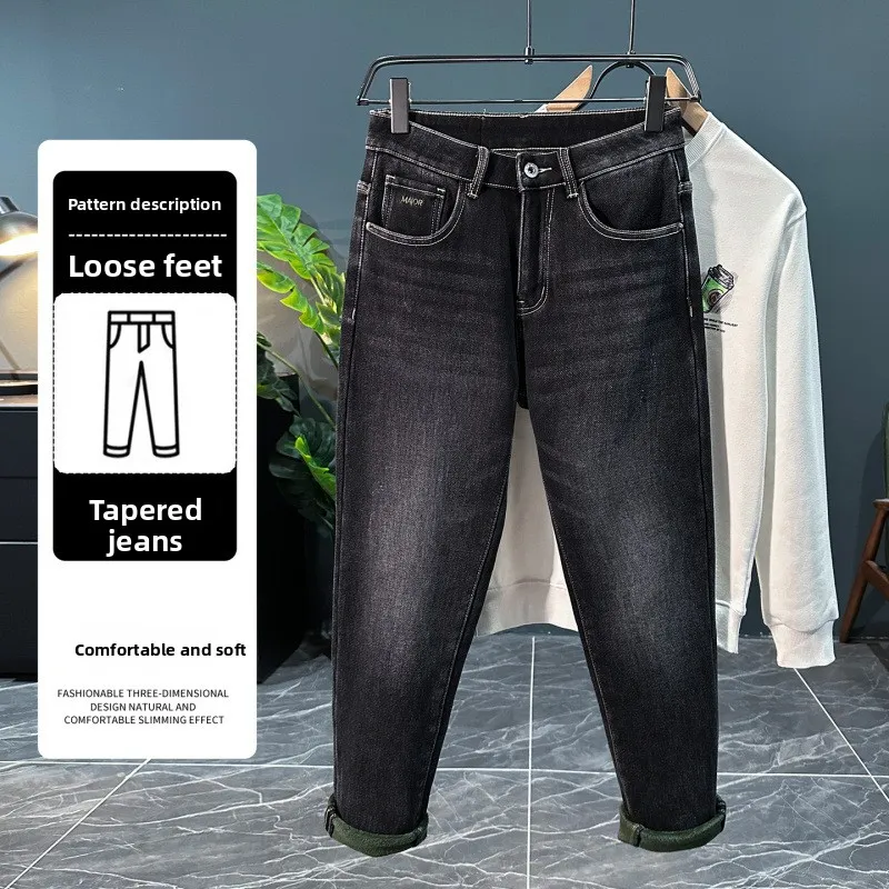 2025 Winter Fleece-Lined Thickened Jeans for Men Warm Men's Fashion Trendy Casual Stretch Slim Fit Skinny Pants — image 3