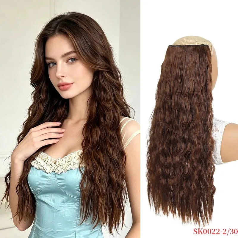 Synthetic Wig Extensions Long Curly Corn Perm One Piece Clip In Hairpiece for Women Instant Length