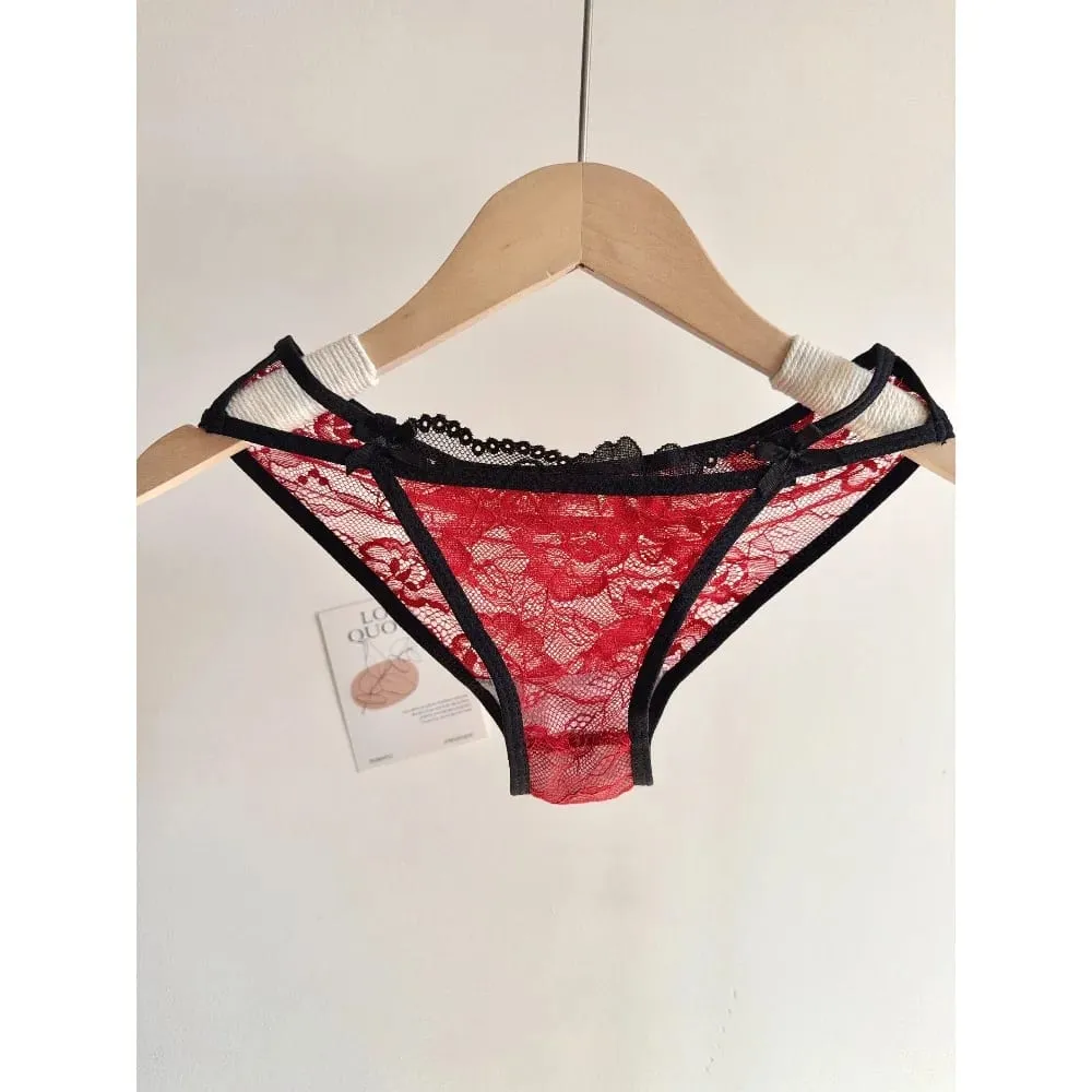 セクシーなWomen Wedding Red Lace Lingerie Set Bowknot Design Push Up Bra Small Bust Pure Style Party Intimate Underwear Suit 32-38AB — image 7
