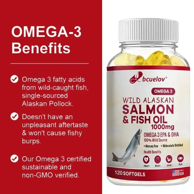 Super Omega-3 EPA/DHA Fish Oil Capsules - Heart Brain & Joint Health Support - Gluten Free Non-GMO