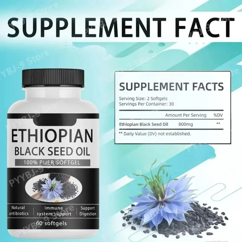 Ethiopian Black Seed Oil 100% Pure Softgel 800mg Gluten Free Non GMO Daily Health Support Diatery Supplement 60 Count — image 2
