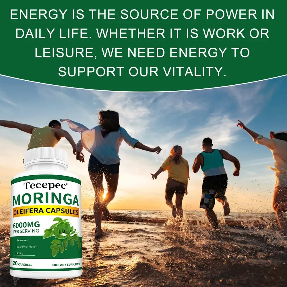 Organic Moringa Capsules 6000mg Antioxidant Boost Energy & Metabolism Support Immune Digestive Brain & Heart Health