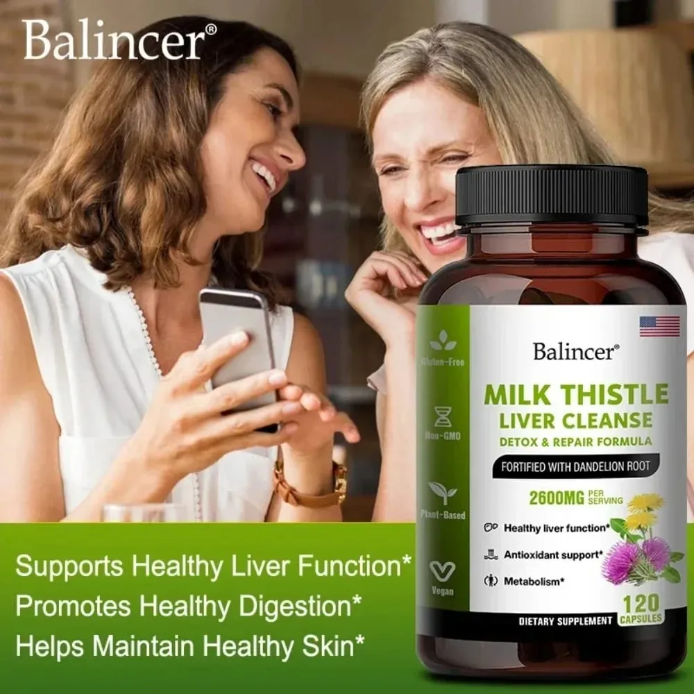 Milk Thistle with Dandelion Root-Antioxidant Liver & Kidney Health Support Supplement Vegan Non-GMO Gluten Free 120 Capsules — image 4