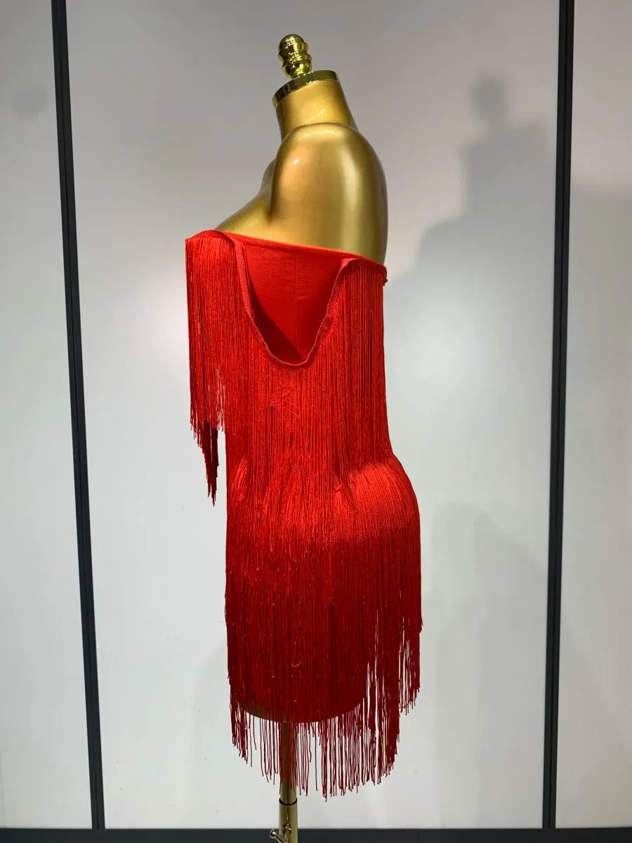 Wanita Seksi Strapless Rumbai Off Bahu Pembalut Pakaian Kelab Mewah Pesta Malam Selebriti Mini Bodycon Gaun Ulang Tahun Vestido — image 3
