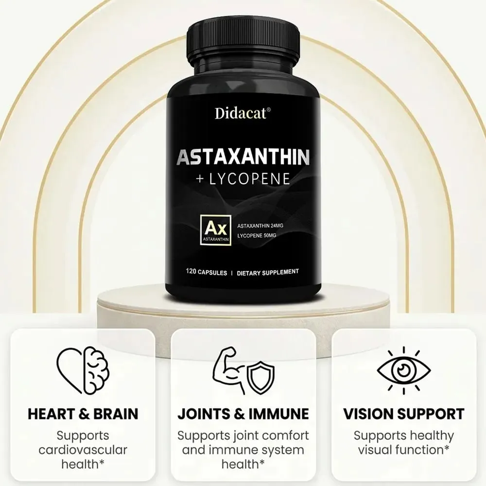 Suplemen Astaxanthin untuk Lelaki dan Wanita | Daripada Haematococcus Pluvialis Microalgae untuk Sokongan Kesihatan Mata & Kulit