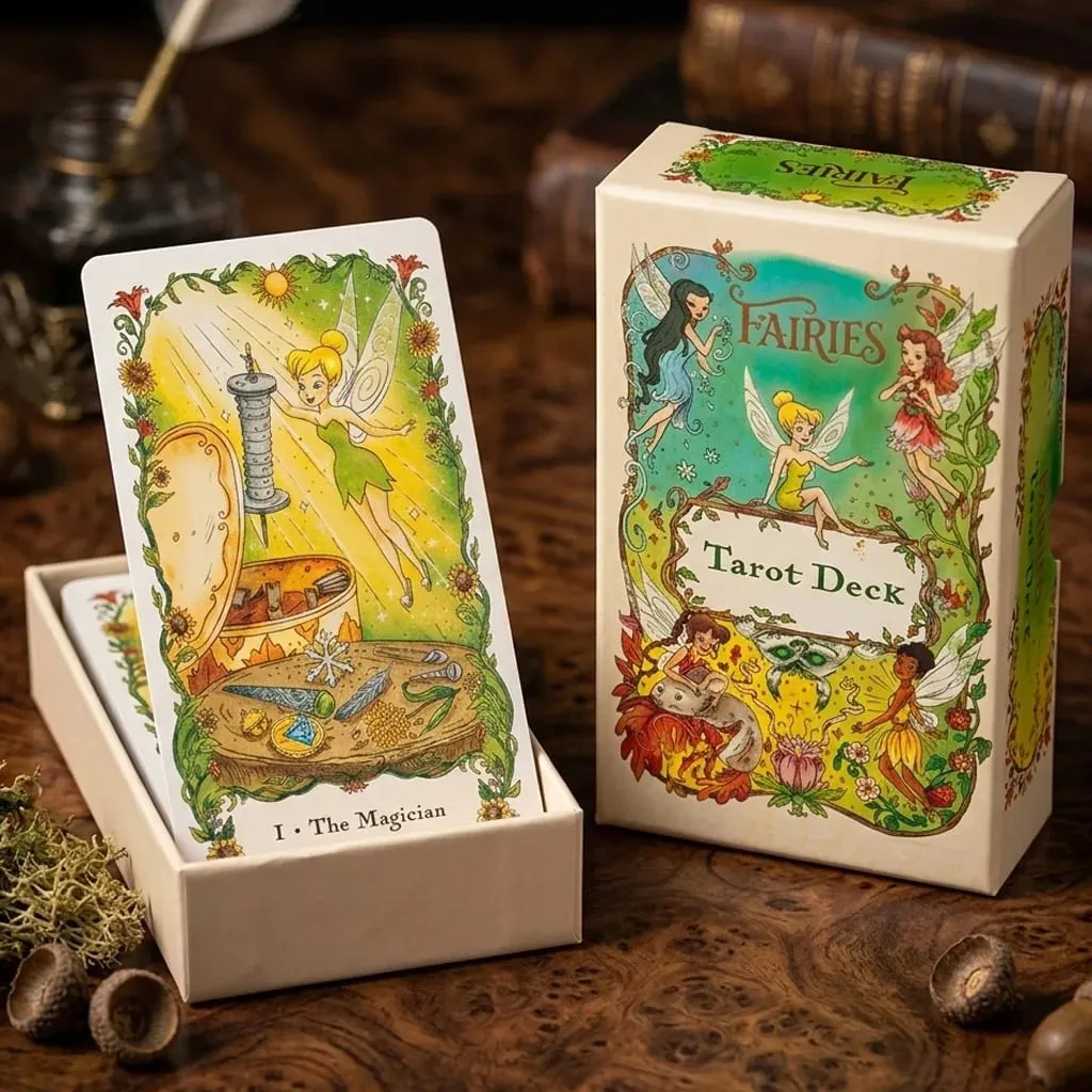 Fairies Tarot Deck in Rigid Box 12*7cm 78 Pcs Whimsical Fairy Themed Tarot Cards for Beginners Double-embossed Cardstock