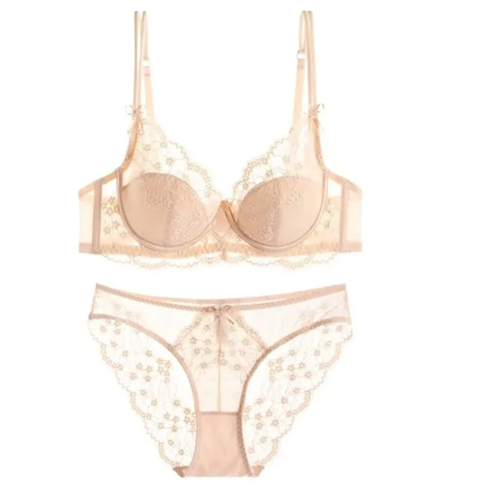 Women Pink Lace Full‑Cup Thin Minimizer Bra Set Push‑Up Anti‑Sag Support Lingerie Intimates For Large Breast Ladies Casual Daily