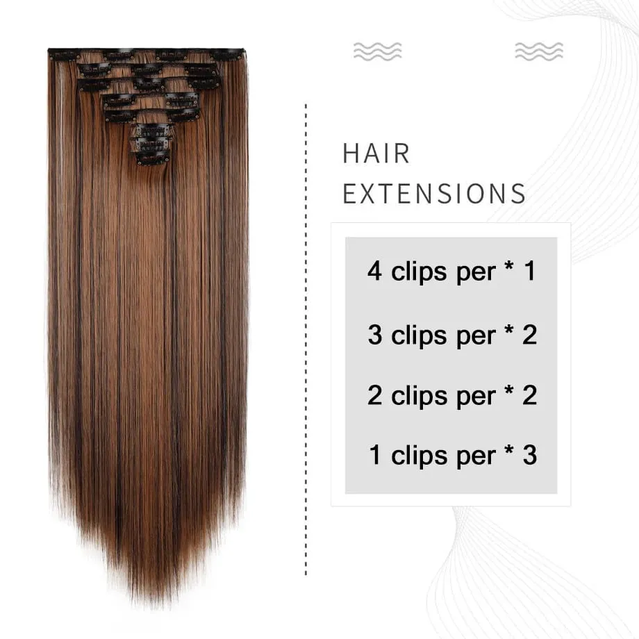 24 Inch 8Pcs Clip in Hair Extensions Long Straight Hair Extensions Soft Synthetic Hairpieces for Women Daily Fashion Hairstyle — image 4
