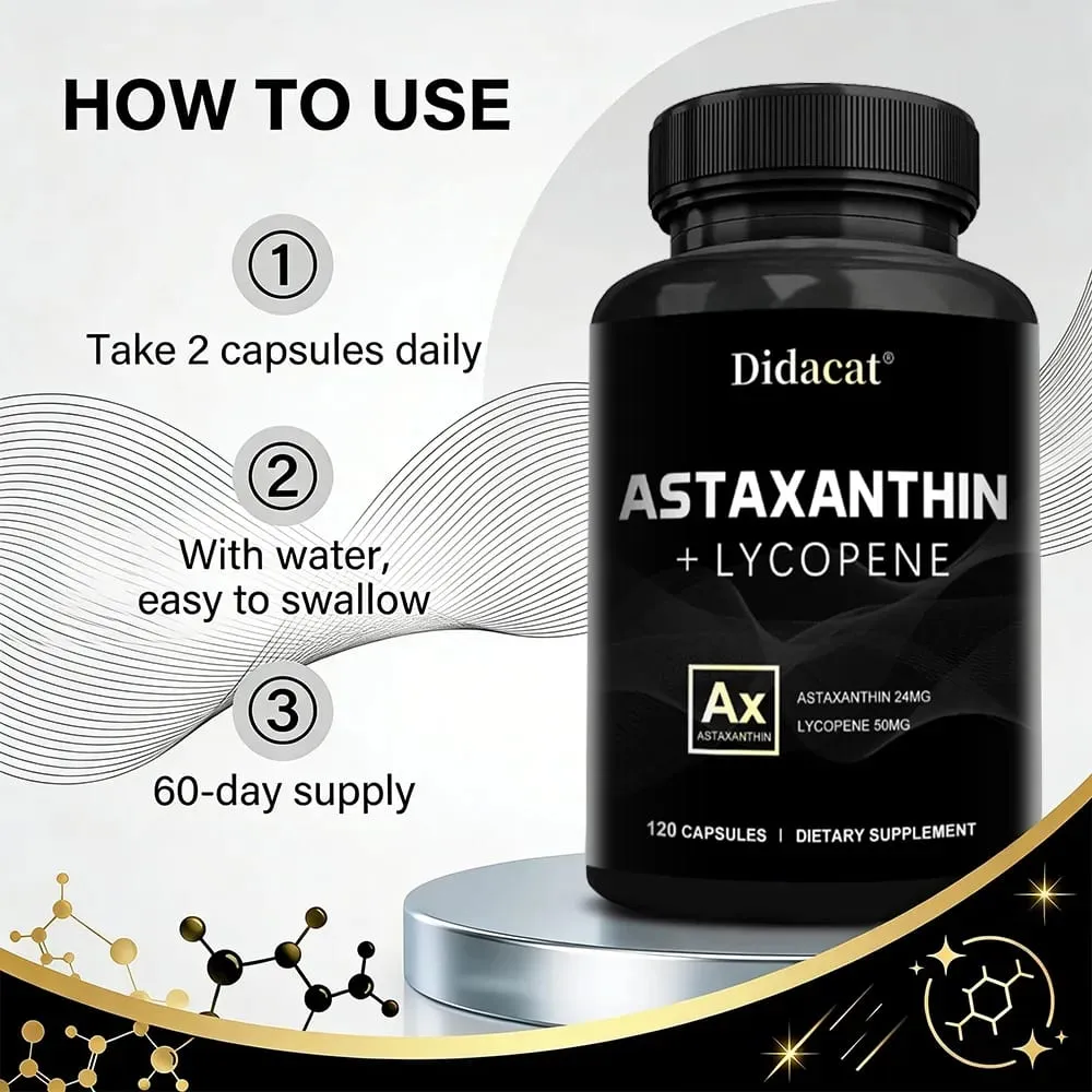 Suplemen Astaxanthin untuk Lelaki dan Wanita | Daripada Haematococcus Pluvialis Microalgae untuk Sokongan Kesihatan Mata & Kulit