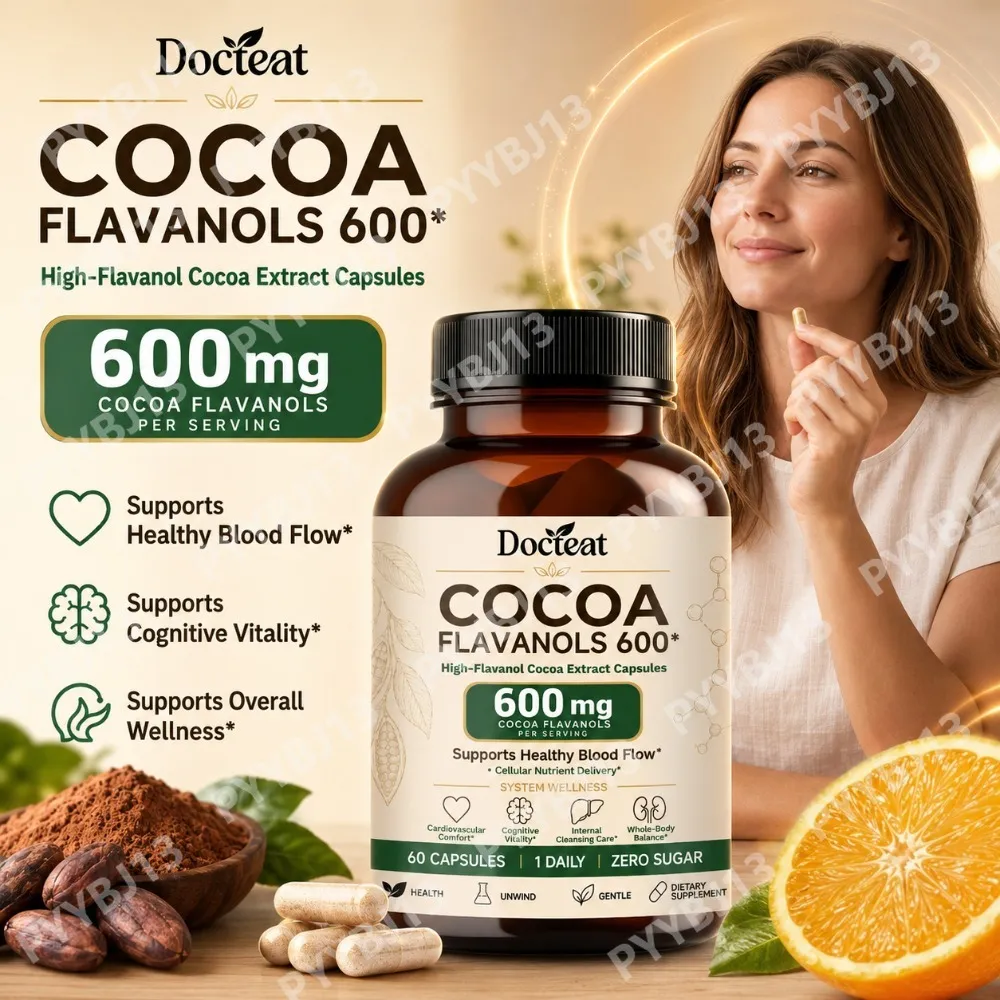Docteat Cocoa Flavanols Capsules 600mg with Vitamin C L-Theanine & Alpha Lipoic Acid for Daily Wellness Support 60 Capsules — image 1