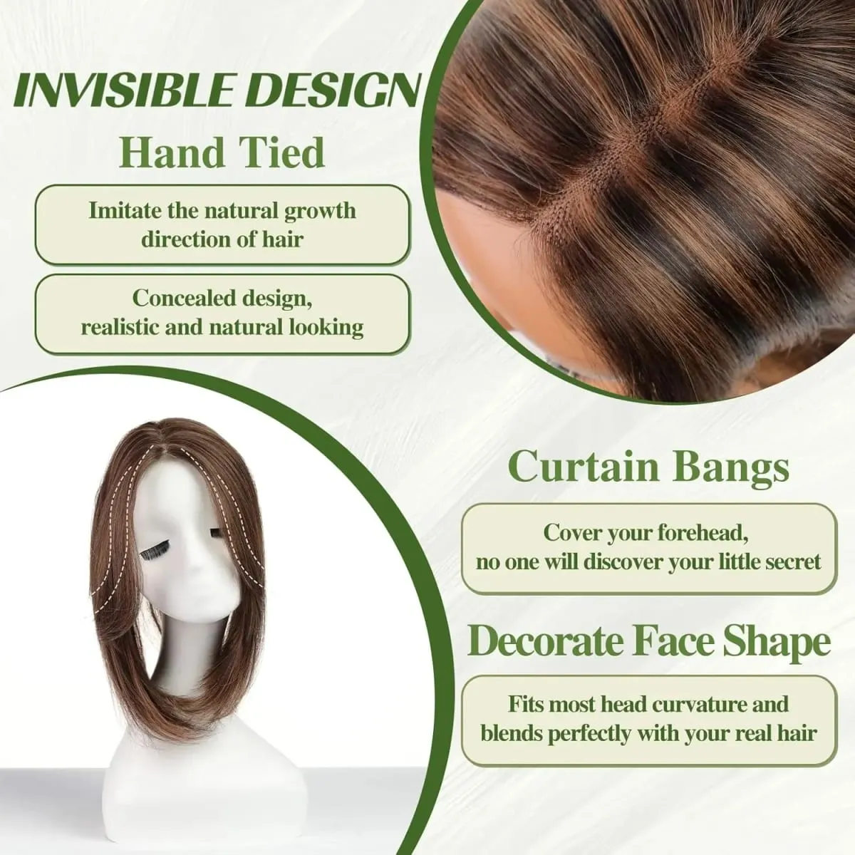 14 Inches Chestnut Brown With Blonde Layered Hair Topper with Bangs for Women Synthetic Swiss Base Hair Pieces Topper with Clips — image 4