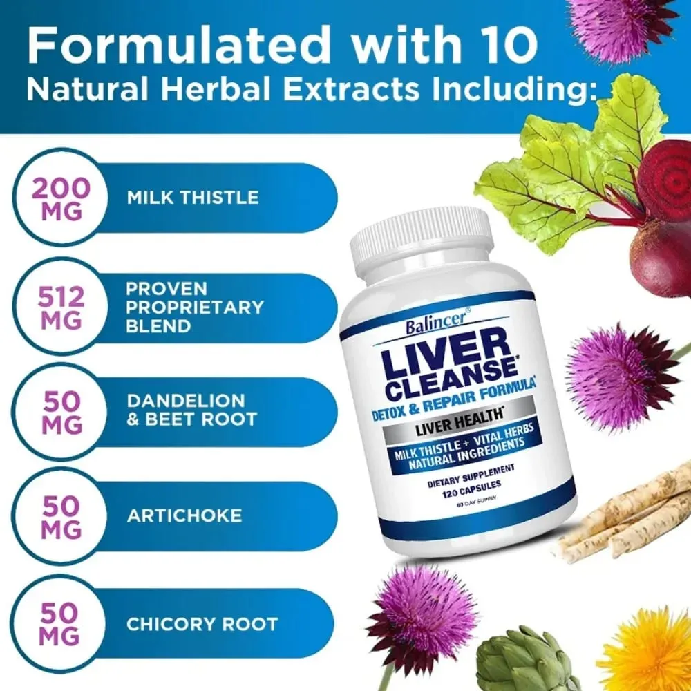 Liver Cleanse Detox & Repair Fatty Liver Formula - Milk Thistle Silymarin Artichoke Extract Dandelion - Liver Health — image 5