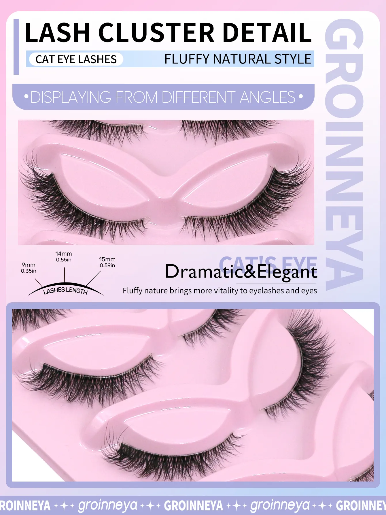 False Eyelashes Fox Eye 7 Pairs Pack Natural Look Fluffy Wispy Cat Eye Lashes Soft Faux Mink Lashes Makeup