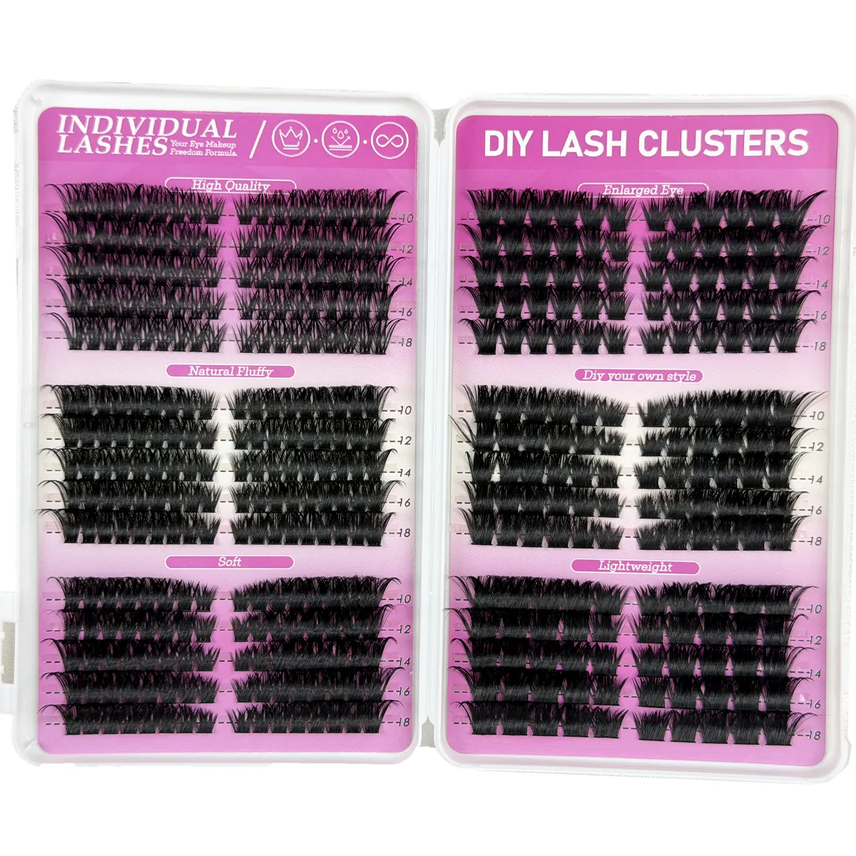 Fluffy Cluster Lashes 3 I 1 Lash Clusters Extension Cat Eye Lashes&Bundvipper Blandet Bakke Individuelle øjenvipper