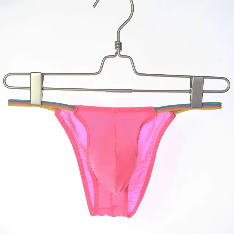 Men Low Waist Panties Bikini Underwear Ice Silk Wet Translucent U Convex Pouch Lingerie Underpants Thin High Fork String Homme — image 9