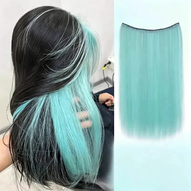 One piece hanging ear dyed synthetic wig piece for women highlighted color hair extensions — image 18